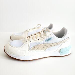 Puma Cream Beige White & Teal Green Graviton Lace-up Sneakers Woman's Size 8